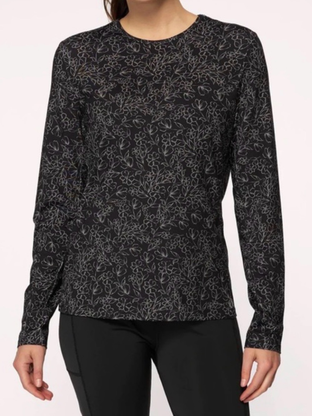 Hang Ten UV Protection Black Floral-Print Long Sleeve Top